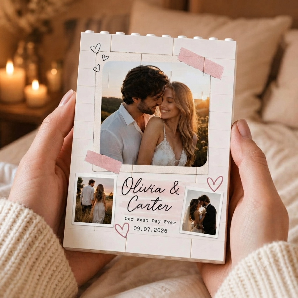 Moldura De Quebra-cabeça De Tijolos Com Foto Personalizada - Construa Seu Amor, Um Presente De Natal Para Casal Romântico - CustWitPT