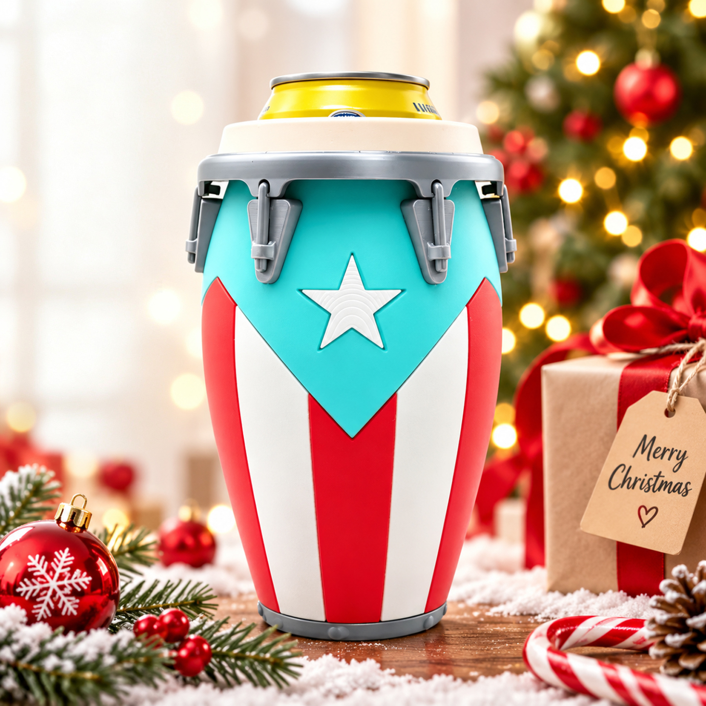 Custom 3D Printed Conga Style Can Holder Puerto Rican Flag Boricua Tumbler Caribbean Gift 12oz