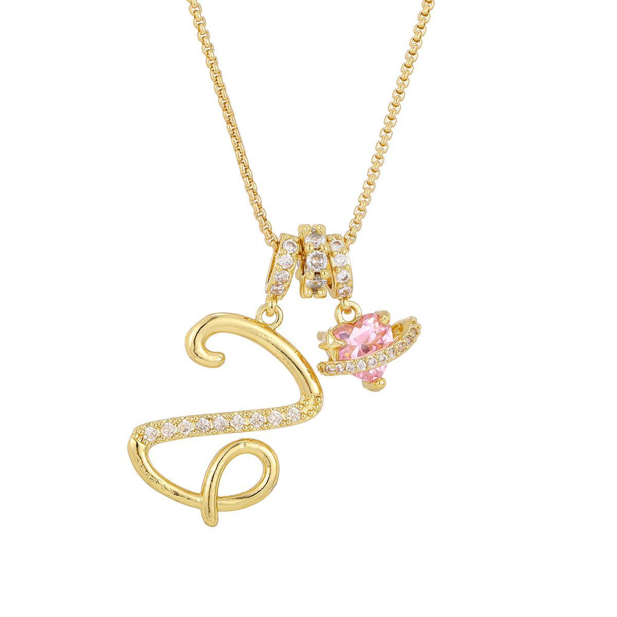 Initial Letter Necklace with Pink Heart Charm – Personalized Token of Love, Valentine's Day Gift
