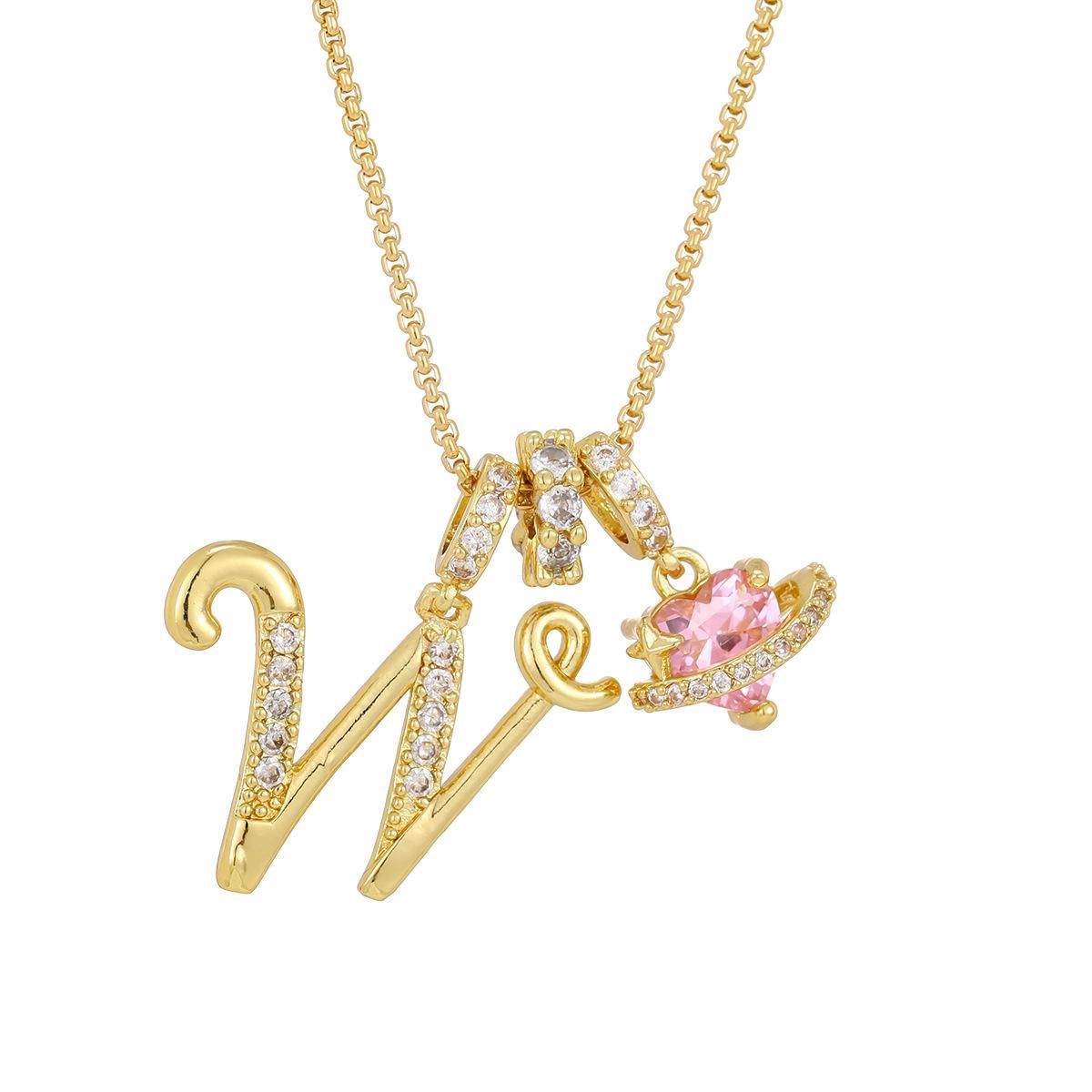 Initial Letter Necklace with Pink Heart Charm – Personalized Token of Love, Valentine's Day Gift