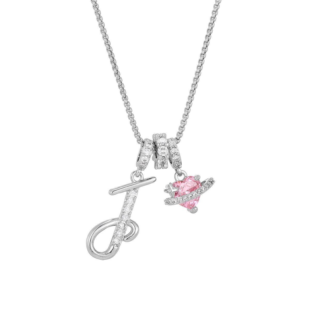 Initial Letter Necklace with Pink Heart Charm – Personalized Token of Love, Valentine's Day Gift