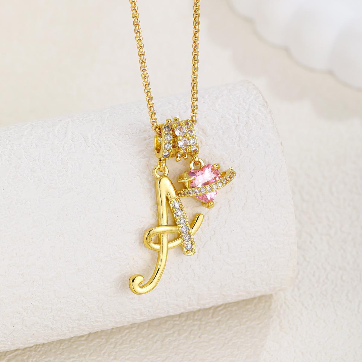 Initial Letter Necklace with Pink Heart Charm – Personalized Token of Love, Valentine's Day Gift