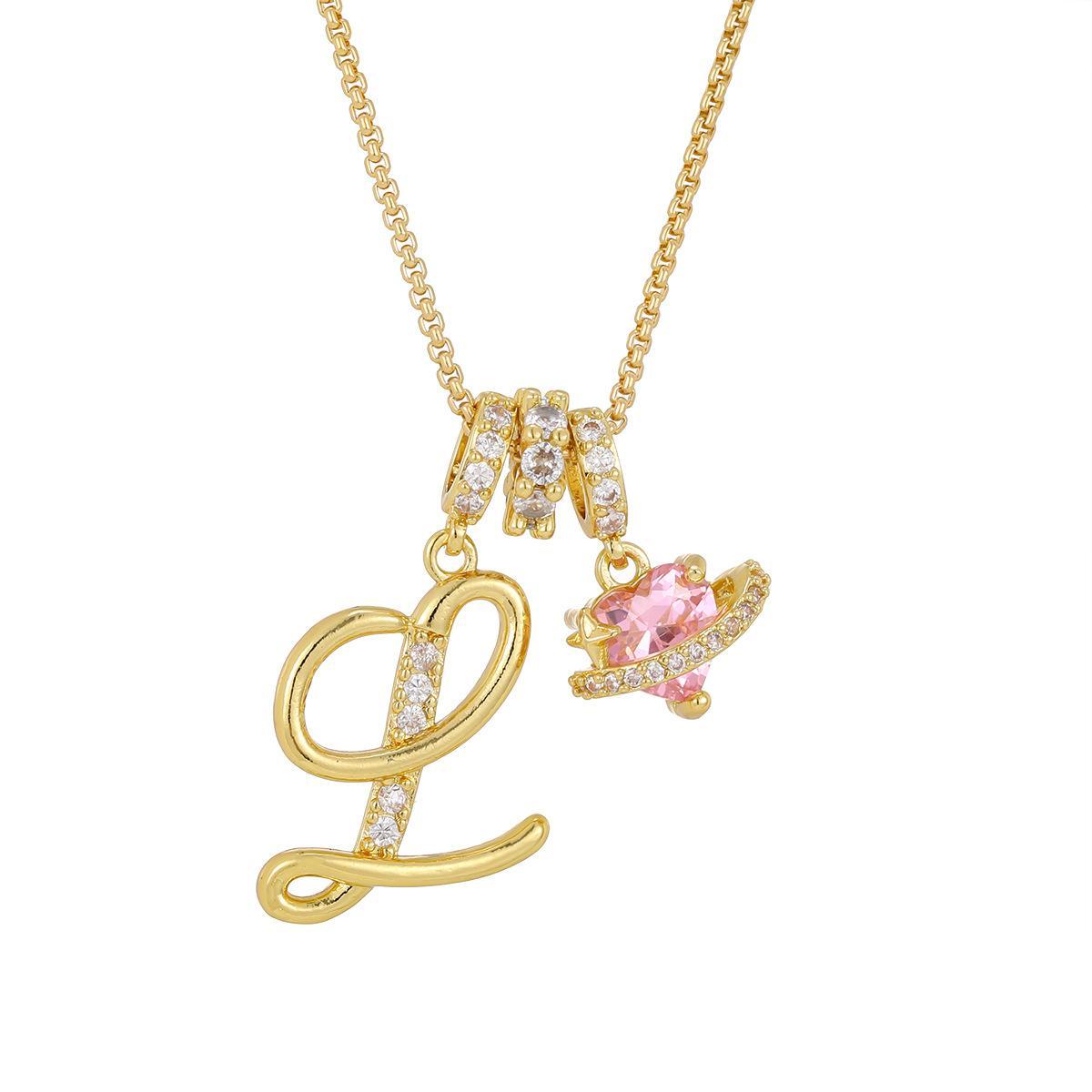 Initial Letter Necklace with Pink Heart Charm – Personalized Token of Love, Valentine's Day Gift
