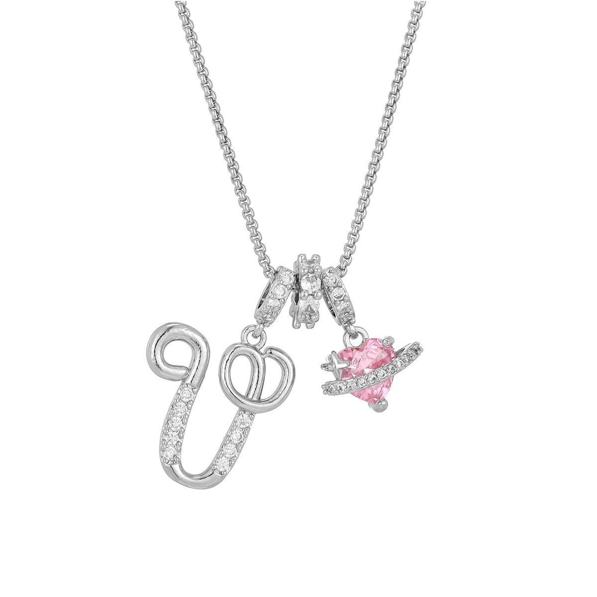 Initial Letter Necklace with Pink Heart Charm – Personalized Token of Love, Valentine's Day Gift