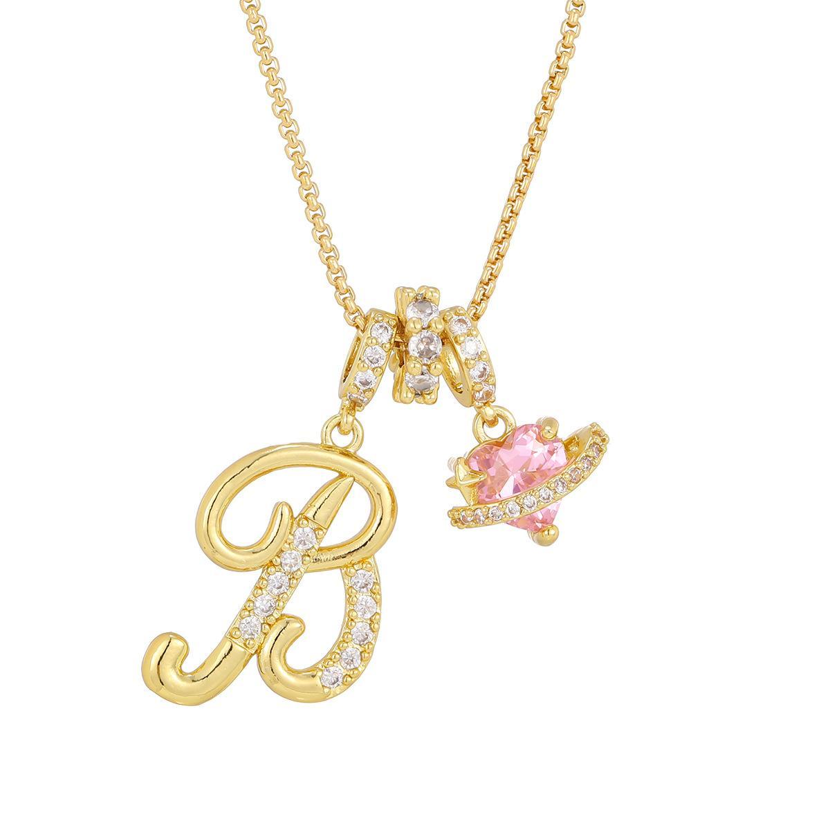 Initial Letter Necklace with Pink Heart Charm – Personalized Token of Love, Valentine's Day Gift