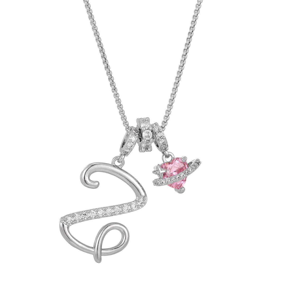 Initial Letter Necklace with Pink Heart Charm – Personalized Token of Love, Valentine's Day Gift