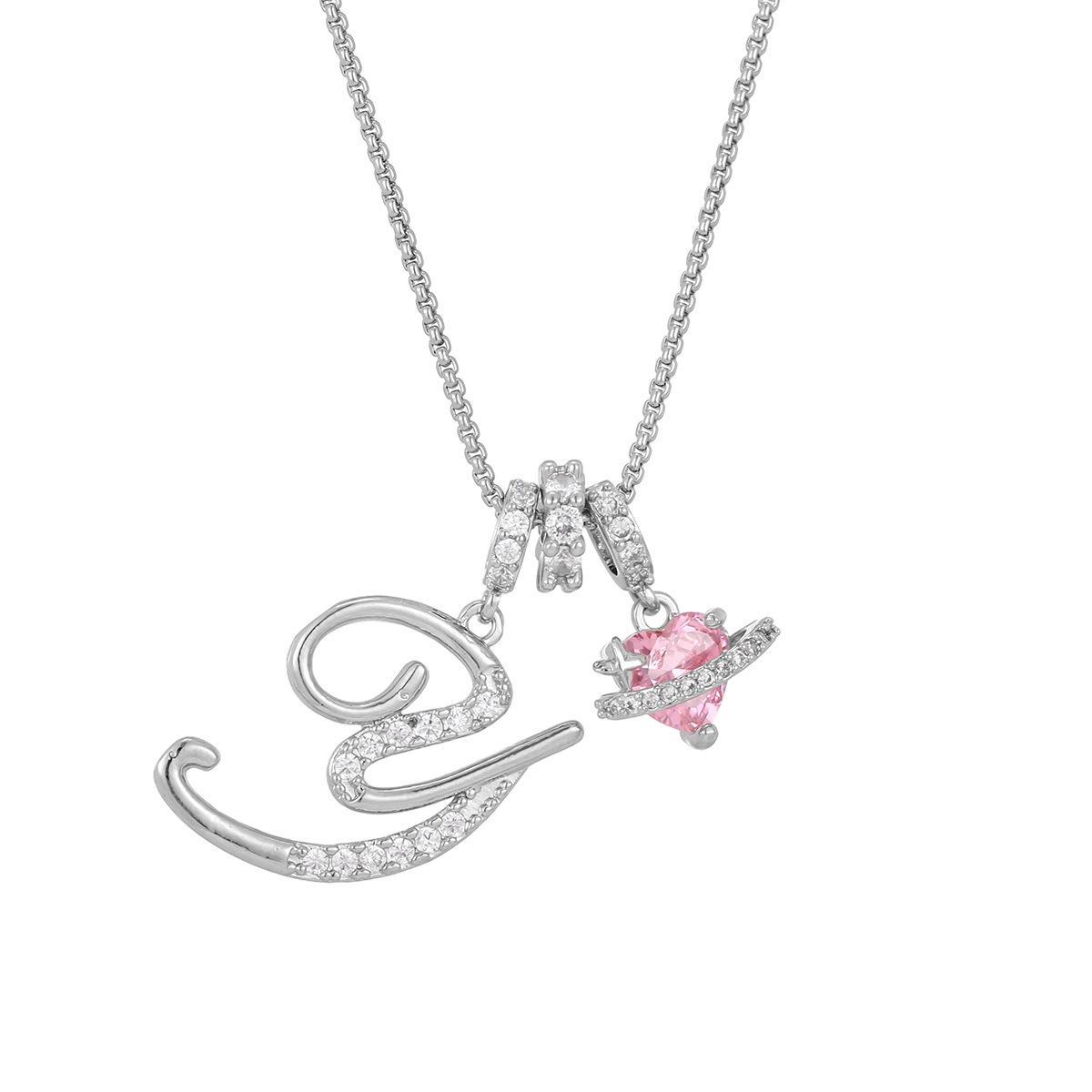 Initial Letter Necklace with Pink Heart Charm – Personalized Token of Love, Valentine's Day Gift