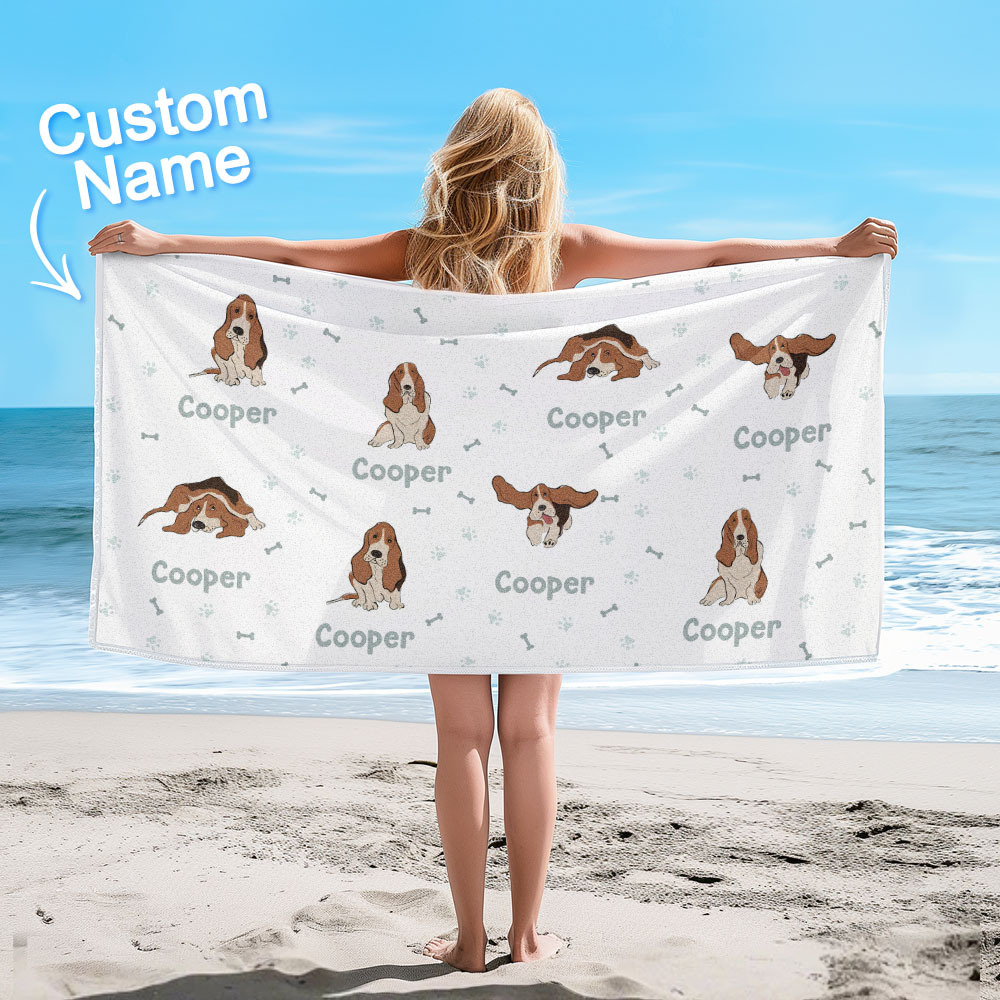 Toalha De Praia Personalizada Com Design De Cachorro, Presente De Verão Perfeito Para Amantes De Animais De Estimação - CustWitPT