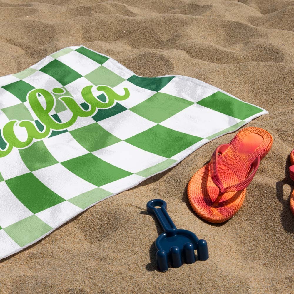 Toalha De Praia Personalizada Com Nome Personalizado, Toalha De Banho Xadrez, Presente De Férias De Verão - CustWitPT