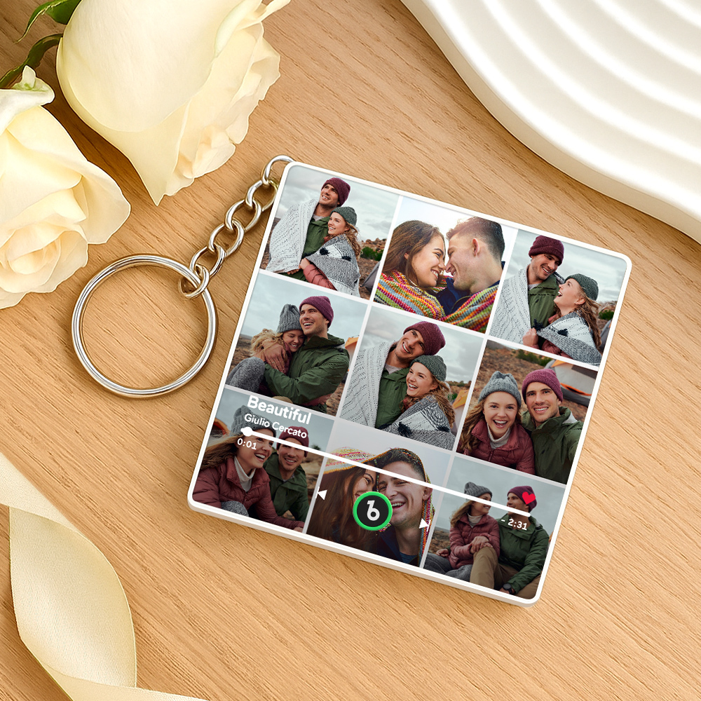 Personalized Photo Music Keychain Album Box Package Charm, Ready To Play Music Anniversary Gift - CustWitUK