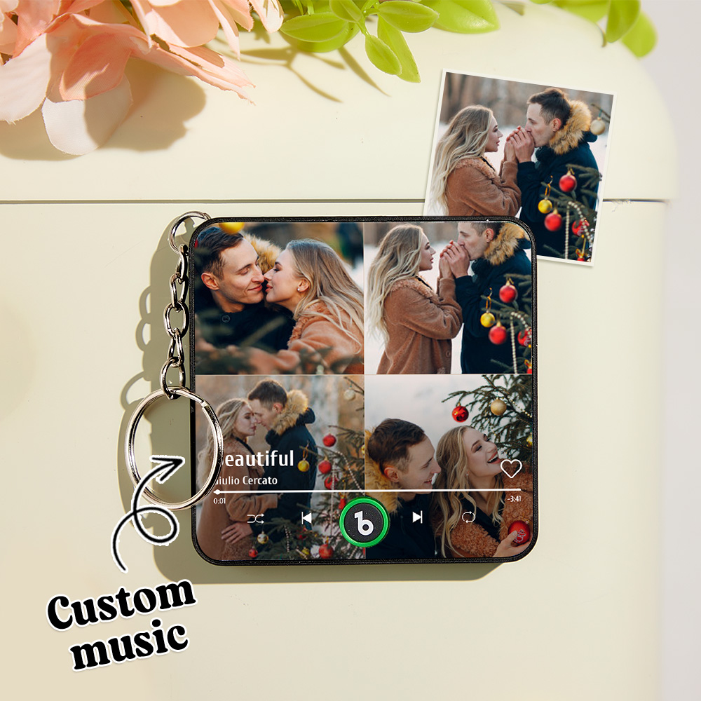 Chaveiro Musical Personalizado Com 4 Fotos, Em Formato De Caixinha De Música, Que Toca Música Sem Precisar De Celular. Presente Perfeito Para Aniversários.