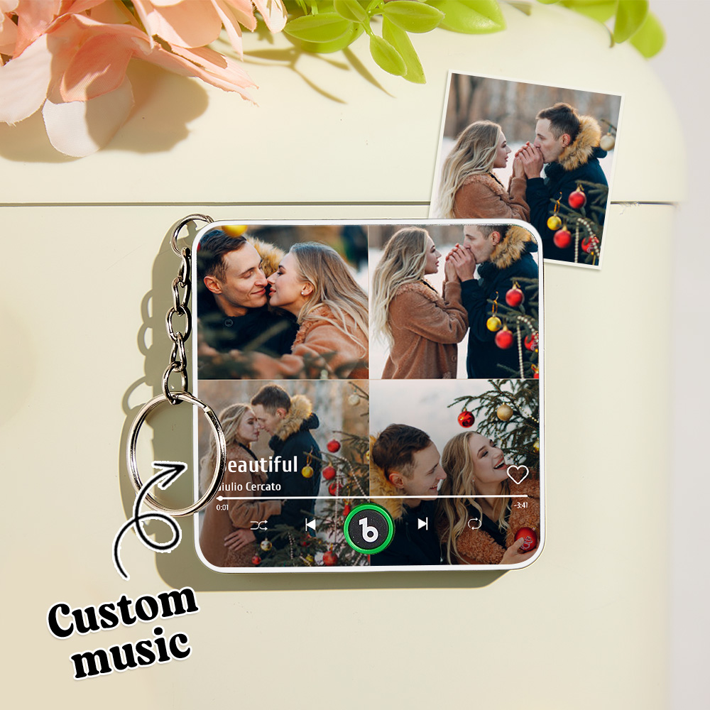 Chaveiro Musical Personalizado Com 4 Fotos, Em Formato De Caixinha De Música, Que Toca Música Sem Precisar De Celular. Presente Perfeito Para Aniversários.