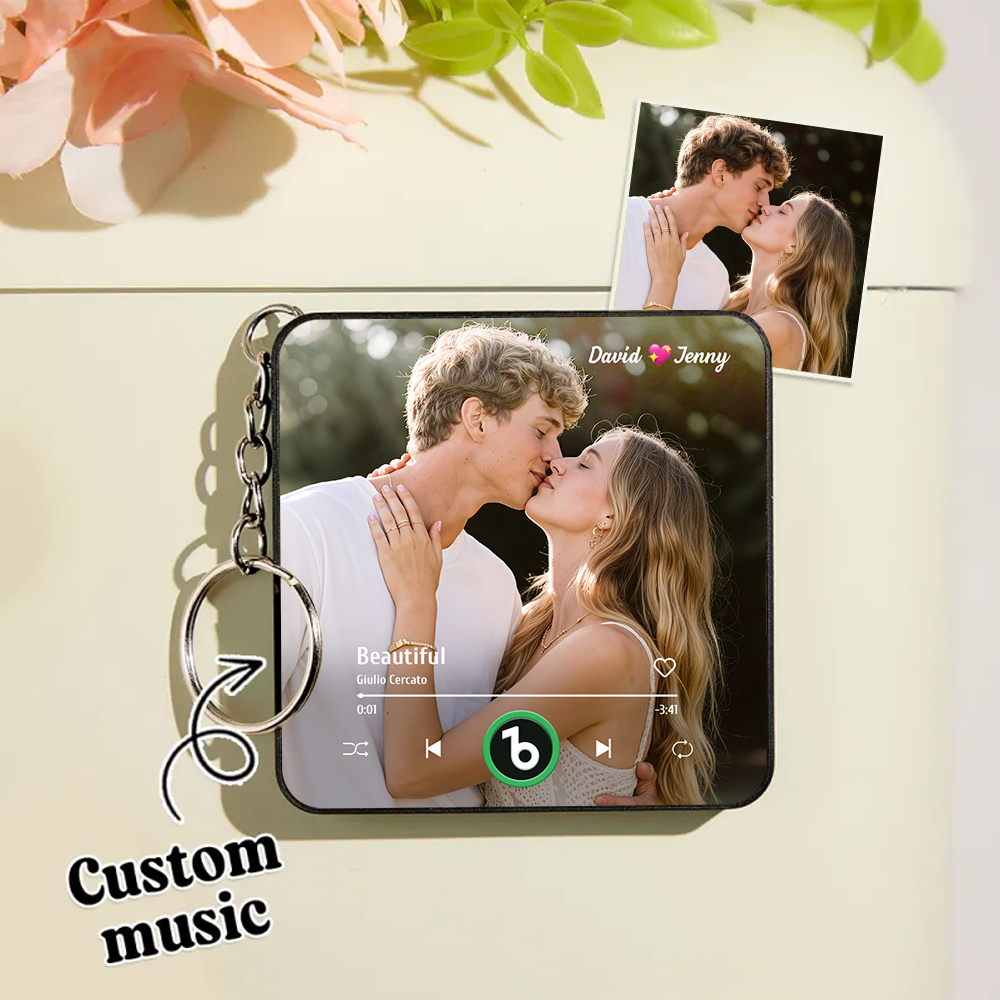 Custom Mini Music Fridge Magnet Keychain Custom Mini Album Fridge Magnet Keychain Music Wall Photo Sticker Song Magnets That Can Play Music Valentine's Day Gifts - CustWitUK