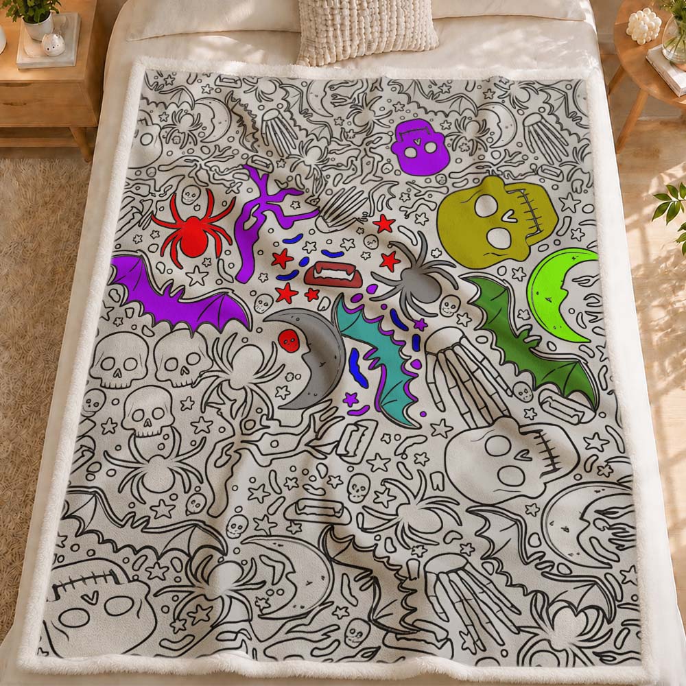 Cobertor De Arte Criativa DIY, Esqueleto De Halloween, Cobertor De Arte Colorfast Lavável Personalizável Para Crianças E Adultos