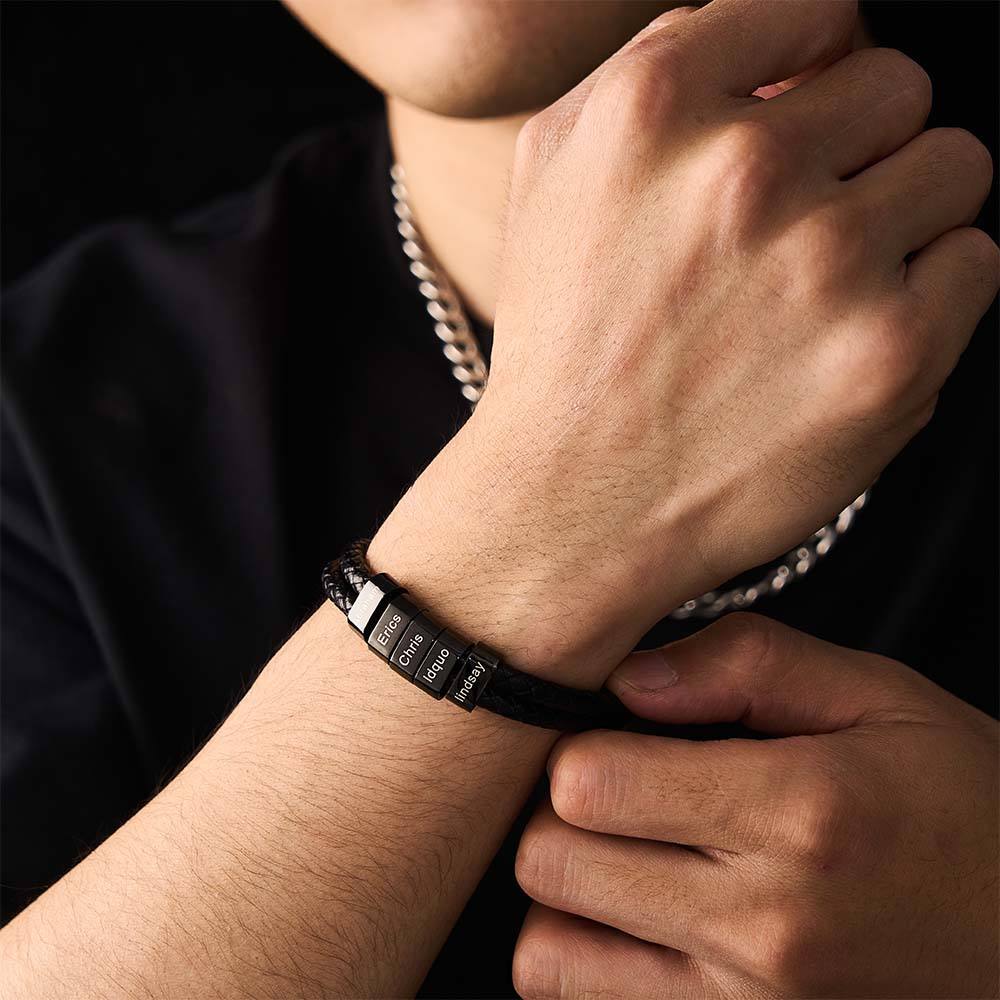 Pulseira De Couro Trançado Com Nome Personalizado, Presentes Personalizados Para O Pai - CustWitPT
