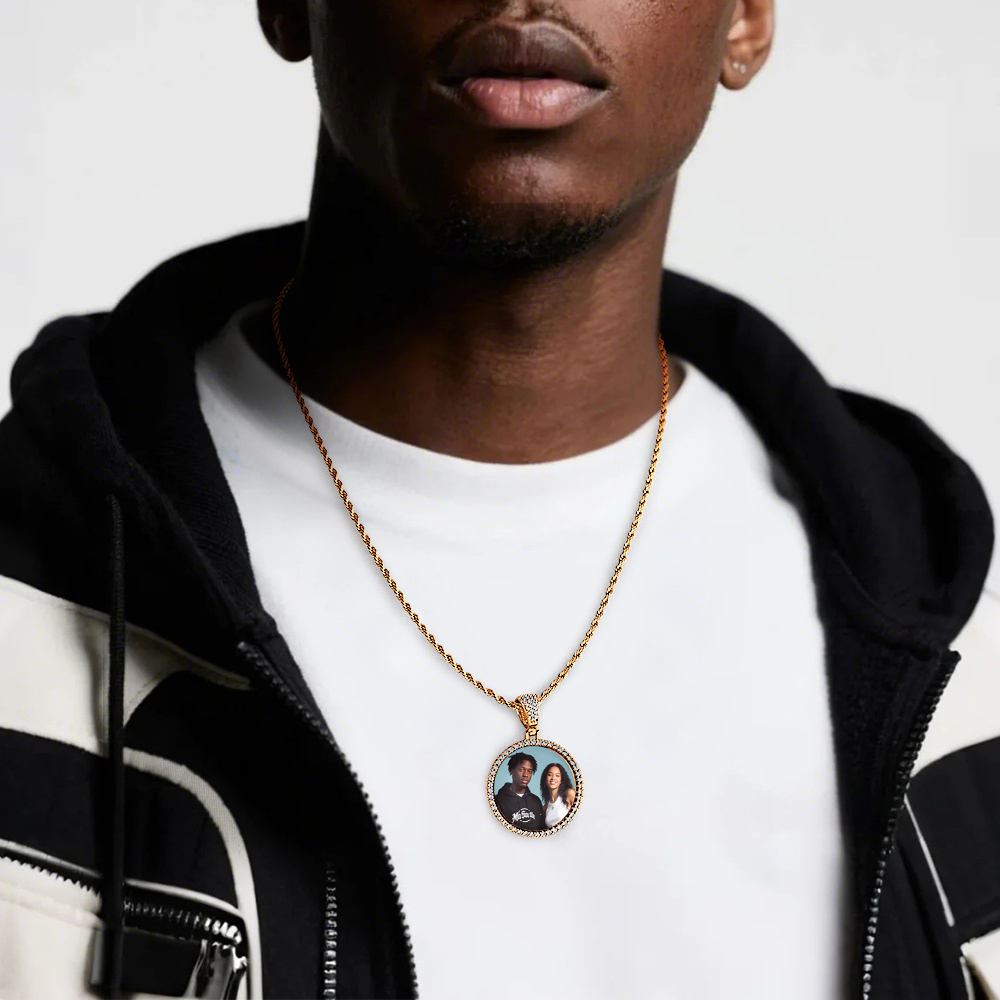 Custom Made Photo Circle Necklace & Pendant LARGE Hip Hop Round Pendant