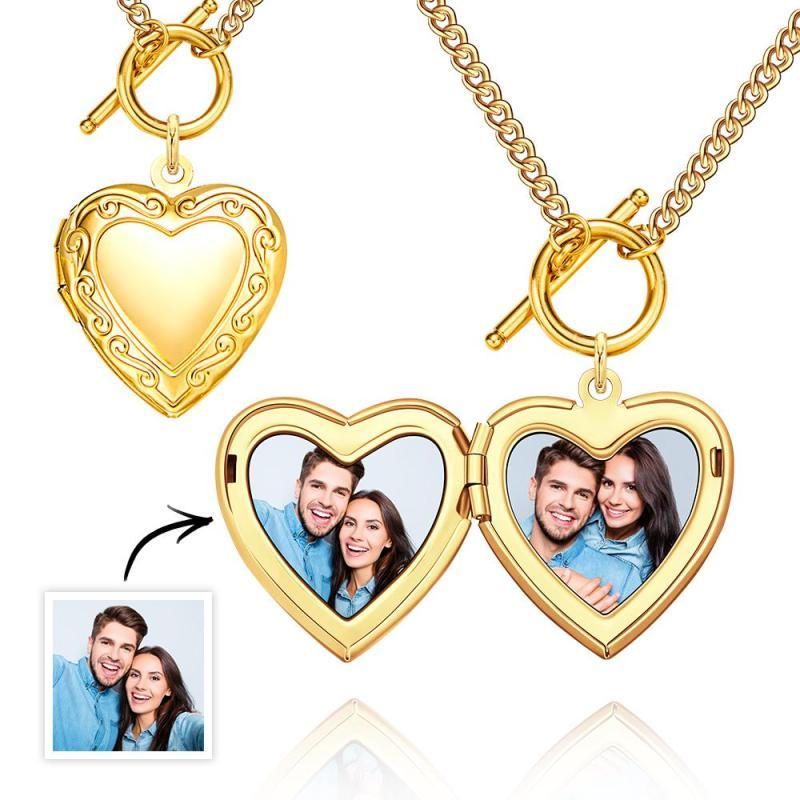 Gold Vintage Heart Locket Necklace Personalized Gift for Best Friend Sibling Christmas Gift