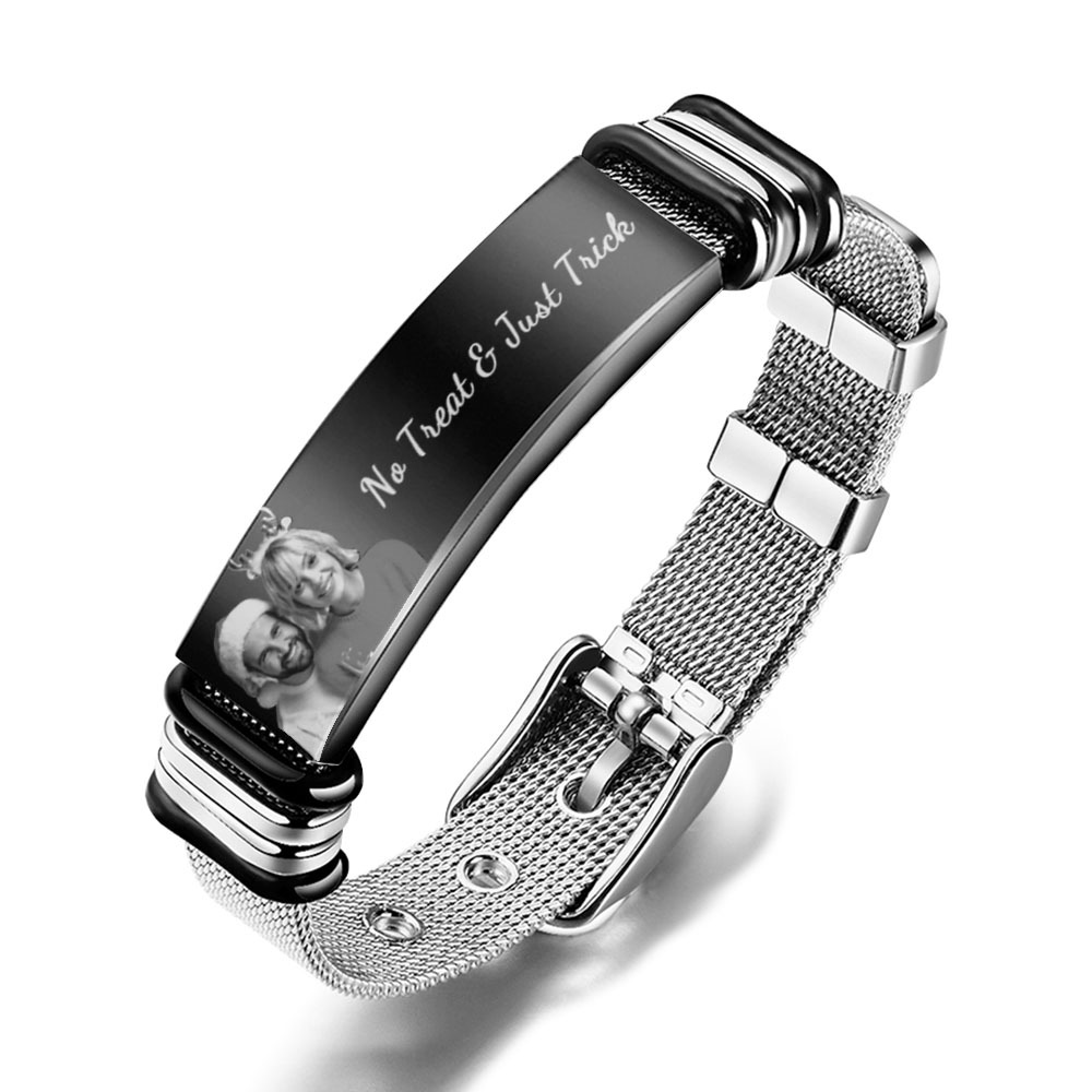 Pulseira De Aço Inoxidável Com Foto Personalizada E Gravada, O Melhor Presente Para O Dia De Natal - CustWitPT