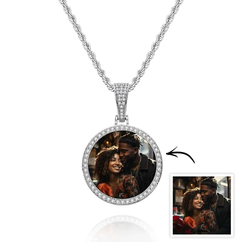 Custom Made Photo Circle Necklace & Pendant LARGE Hip Hop Round Pendant