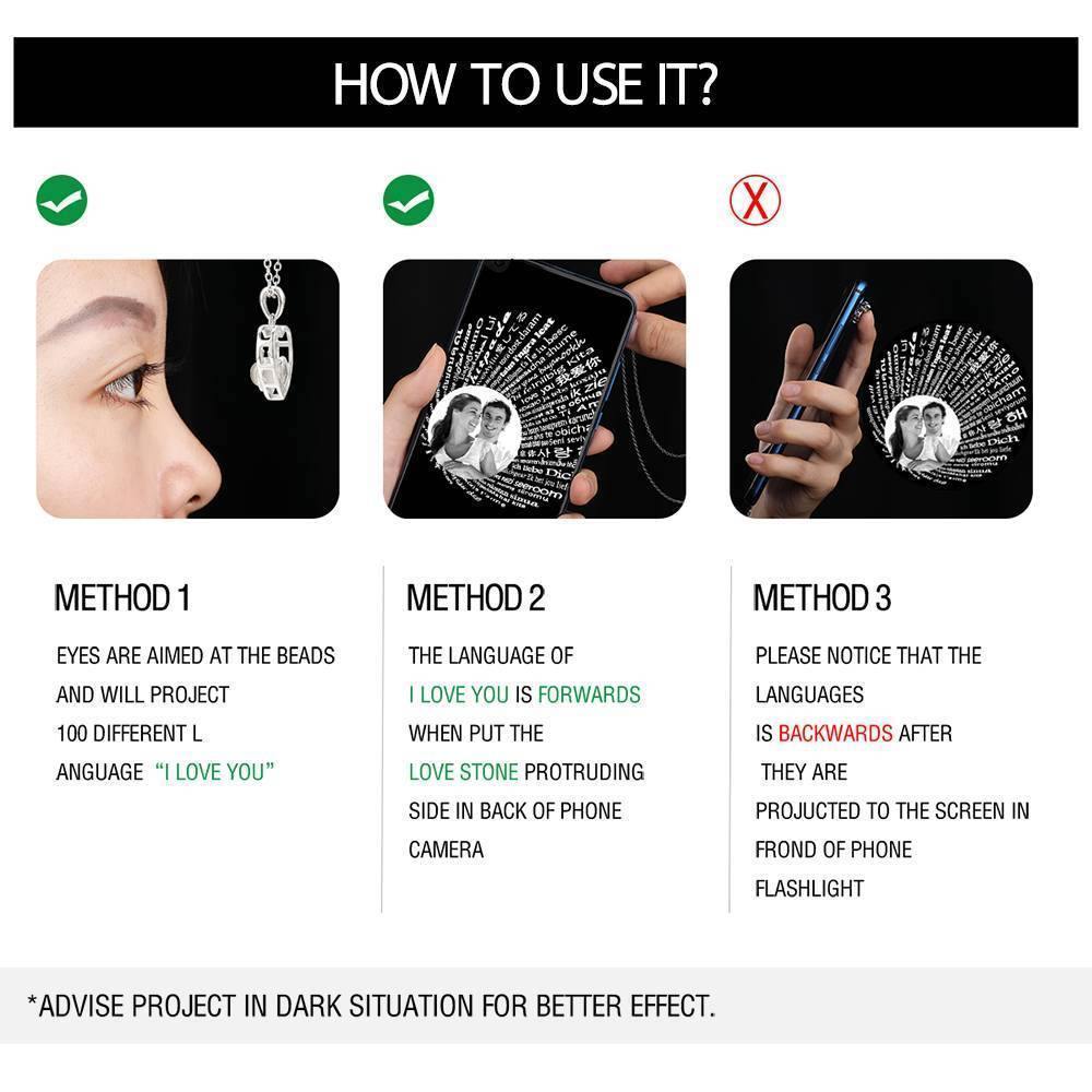 Colar Eu Te Amo Em 100 Línguas Colar Com Projeção De Foto E Coração - CustWitPT