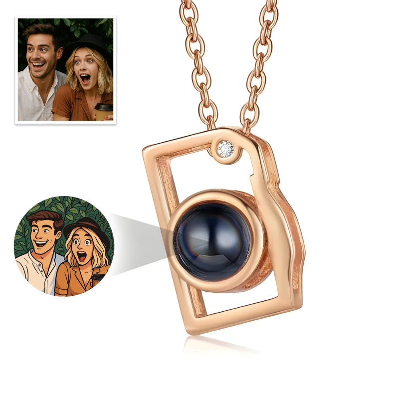 Custom Photo Necklace Cartoon Style Projection Creative Camera Shape Gifts Anniversary Gifts for Her