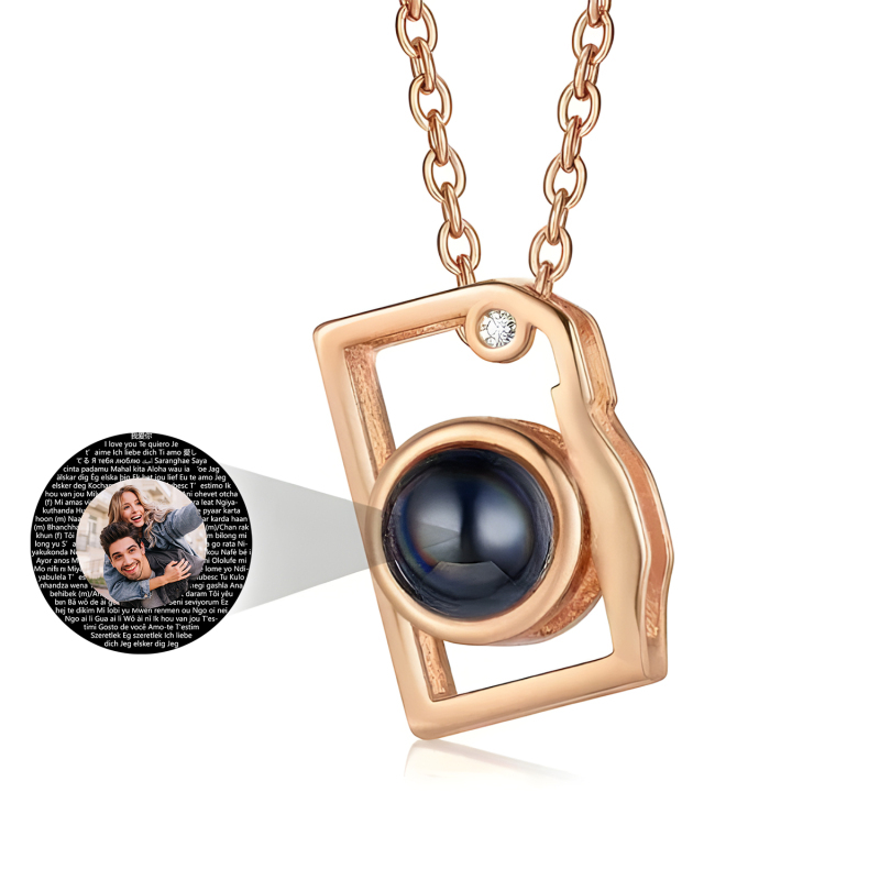 Custom Photo Necklace I Love You 100 Languages Projection Creative Camera Shape Gifts Anniversary Gifts for Girlfriend