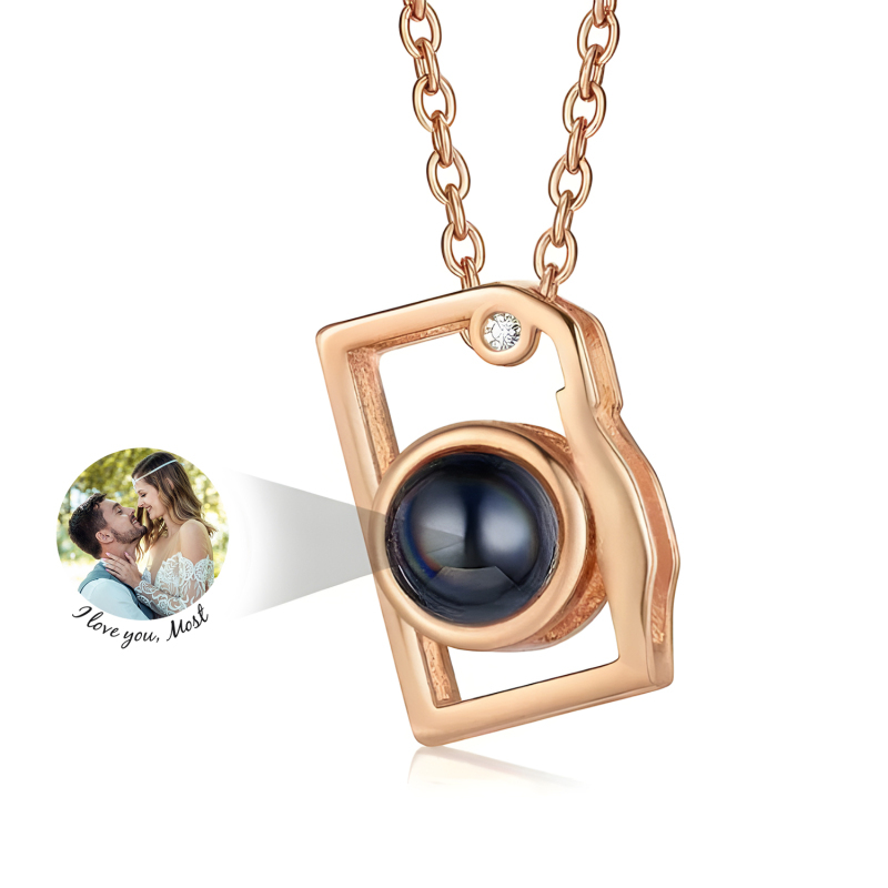 Custom Photo Necklace I Love You 100 Languages Projection Creative Camera Shape Gifts Anniversary Gifts for Girlfriend