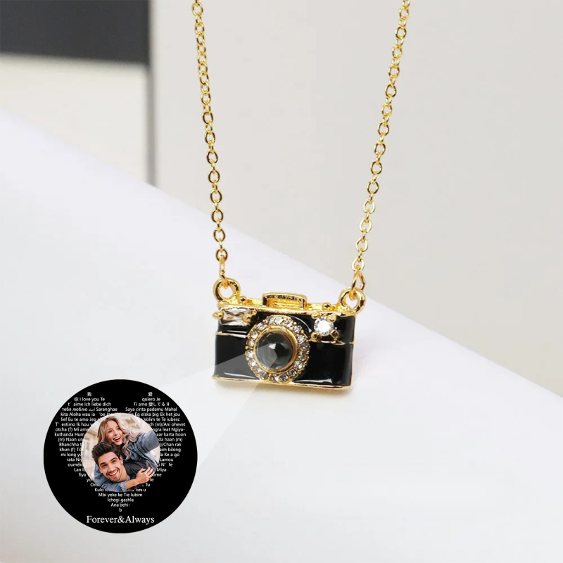 Personalized Photo Necklace I Love You 100 Languages Projection Gem Camera Necklace Anniversary Gifts for Her