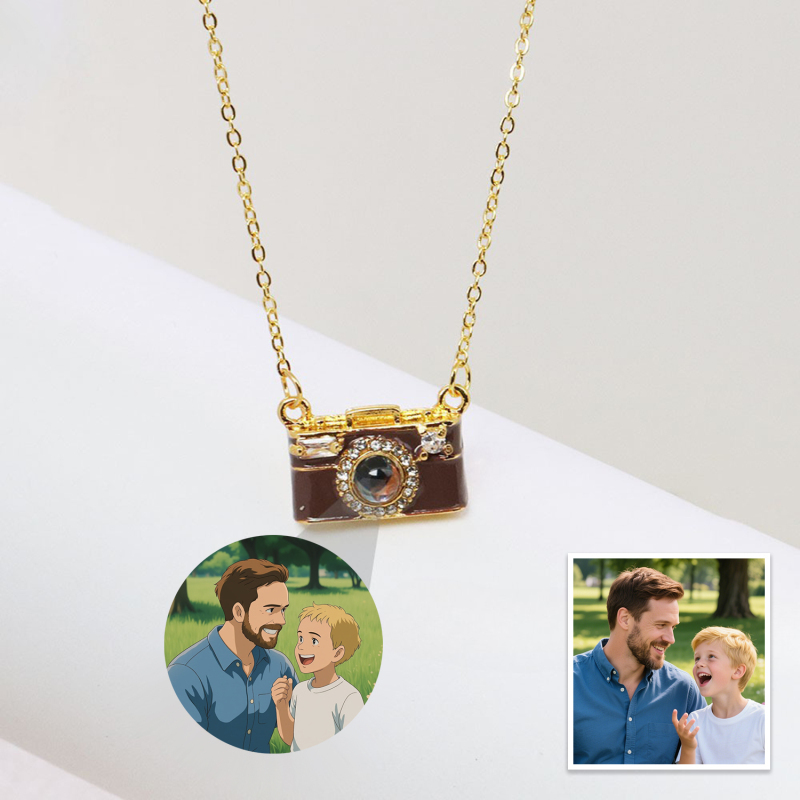 Personalized Photo Necklace Cartoon Style Projection Gem Camera Necklace Anniversary Gifts for Her