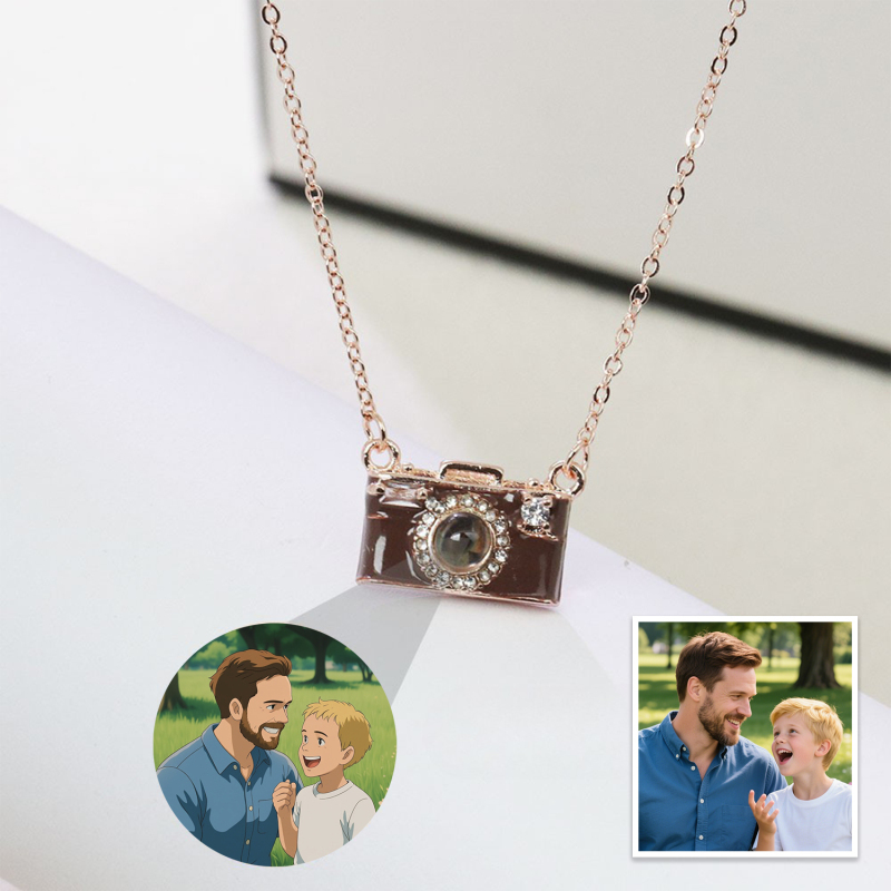 Personalized Photo Necklace Cartoon Style Projection Gem Camera Necklace Anniversary Gifts for Her