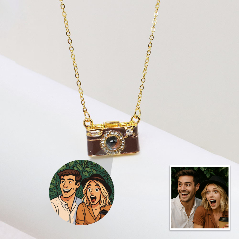 Personalized Photo Necklace Cartoon Style Projection Gem Camera Necklace Anniversary Gifts for Her