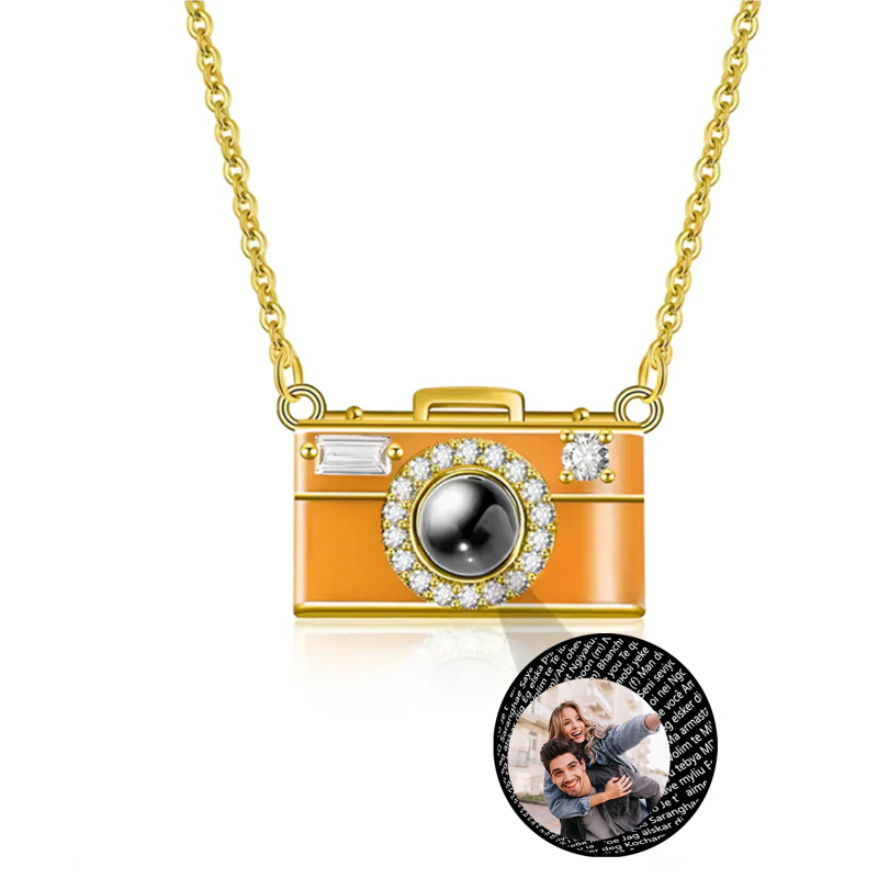 Personalized Photo Necklace I Love You 100 Languages Projection Gem Camera Necklace Anniversary Gifts for Her