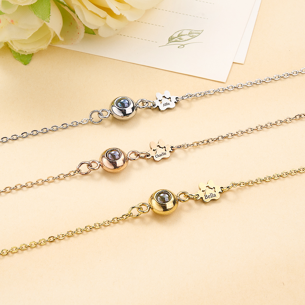 Pulseira Com Nome De Animal De Estimação E Foto, Pulseira Personalizada Com Projeção De Animal De Estimação Para Mulheres, Presente Para Amantes De Animais De Estimação