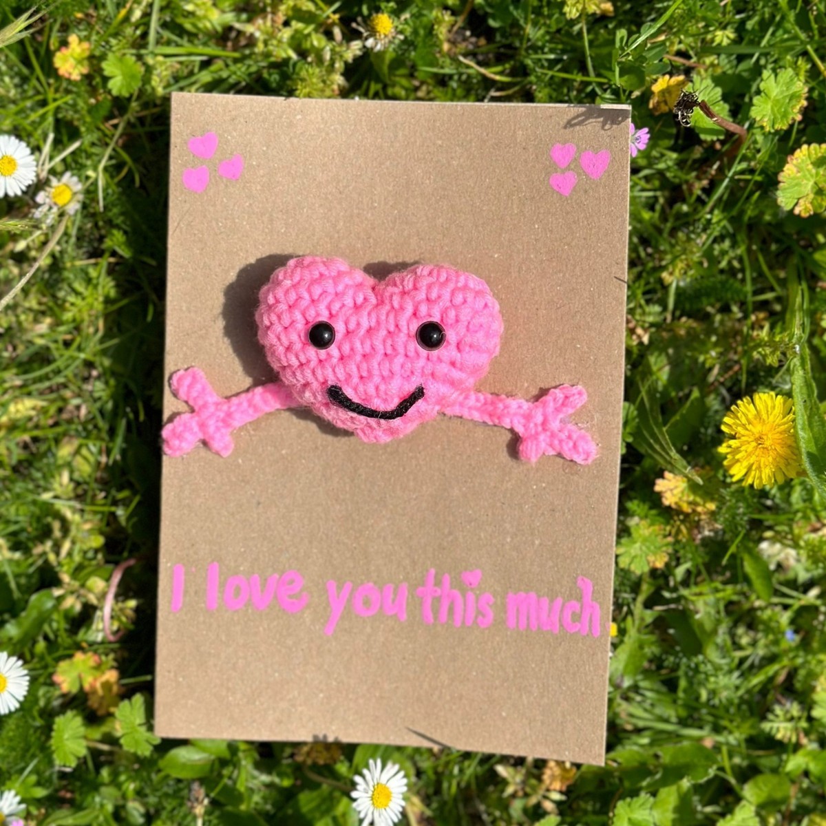 I Love You This Much Handmade Crochet Greeting Card 3D Knitted Card - CustWit