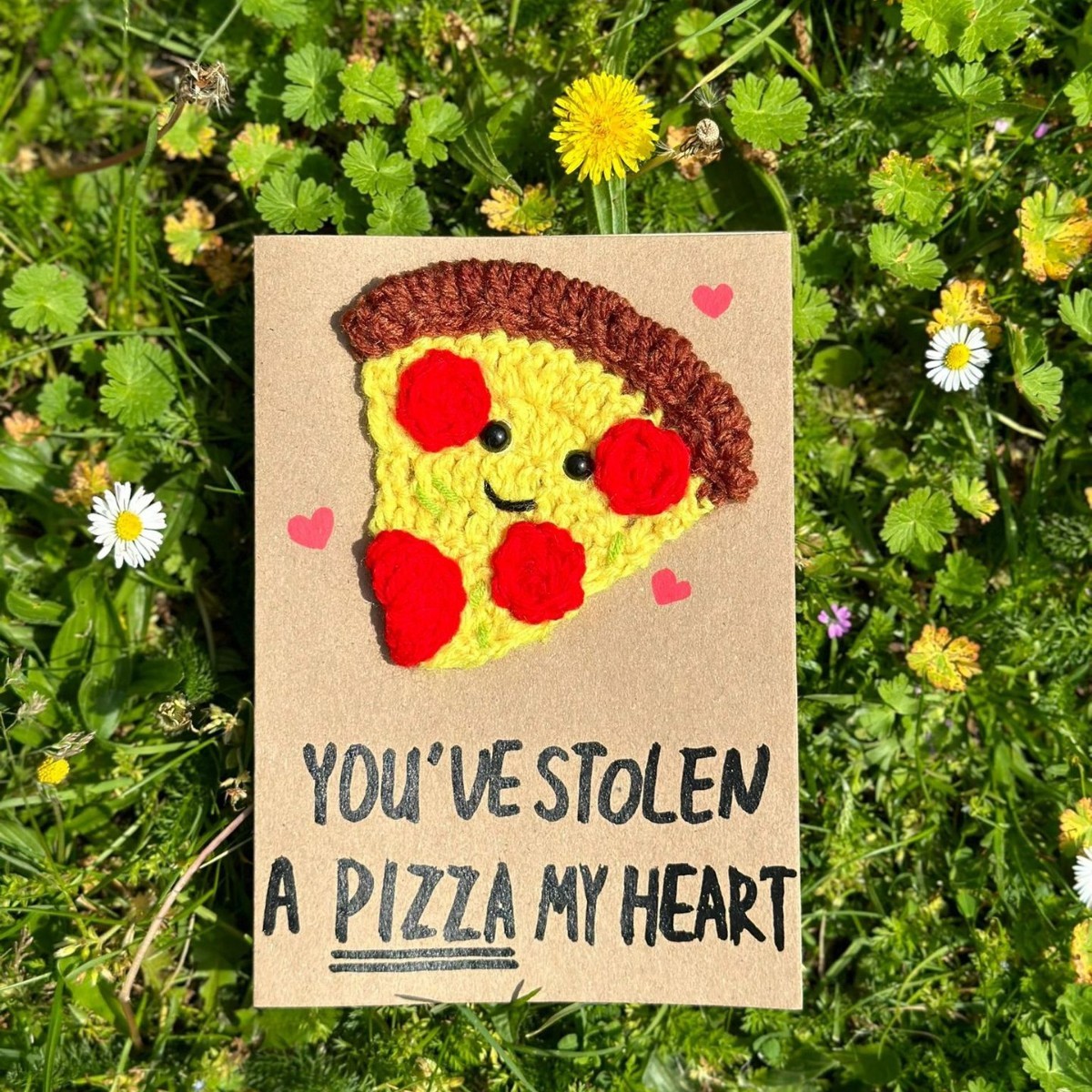 You've Stolen A Pizza My Heart Handmade Crochet Greeting Card 3D Knitted Card - CustWit