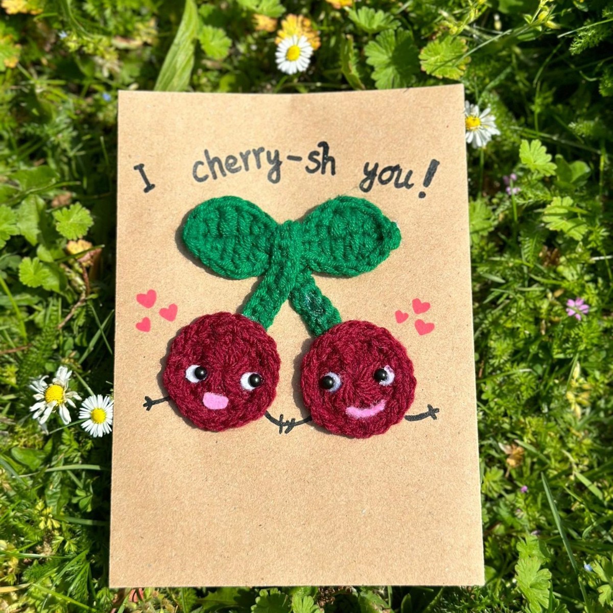 I Cherry-Sh You Handmade Crochet Greeting Card 3D Knitted Card - CustWit