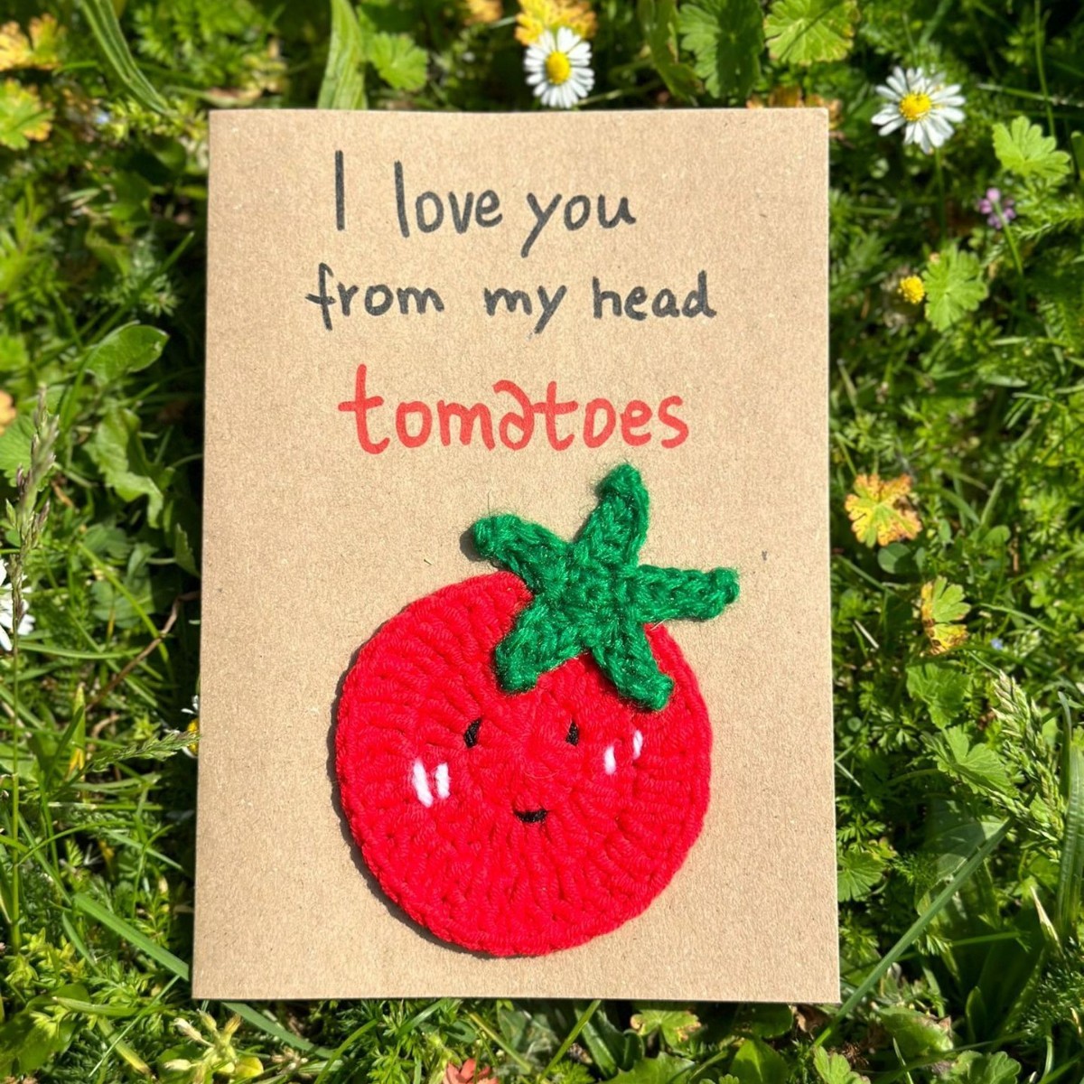 I Love You From My Head to Tomatoes Handmade Crochet Greeting Card 3D Knitted Card - CustWit