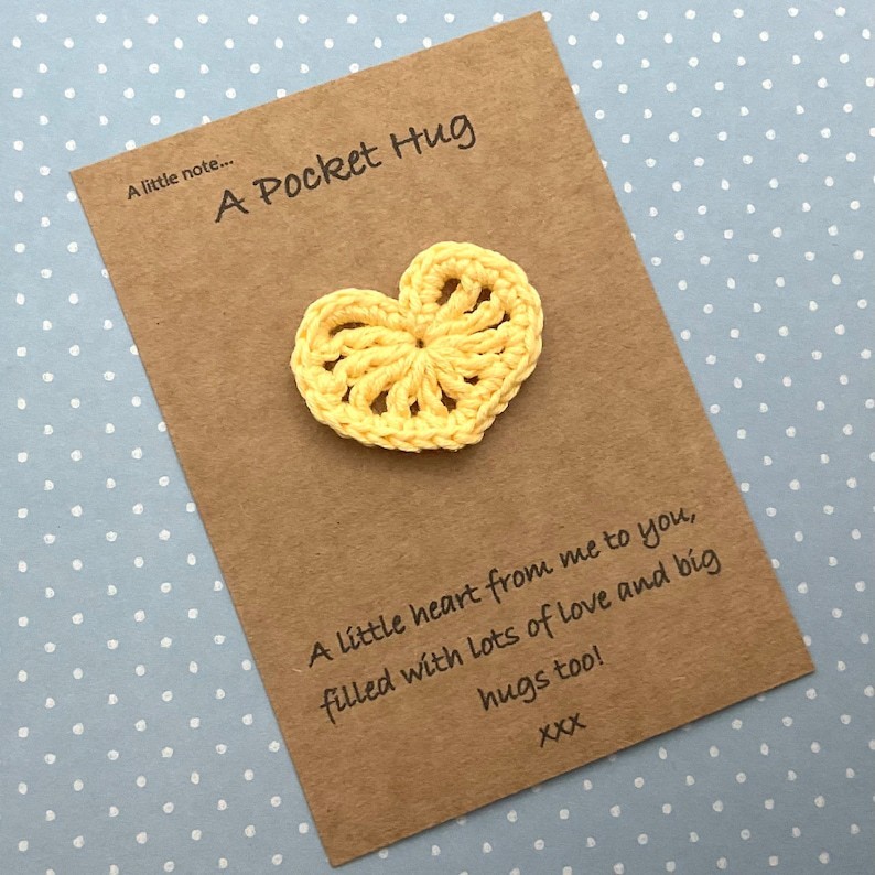 Yellow Pocket Hug Handmade Crochet Greeting Card Valentine’s Day 3D Knitted Card, Romantic Gift for Her - CustWit
