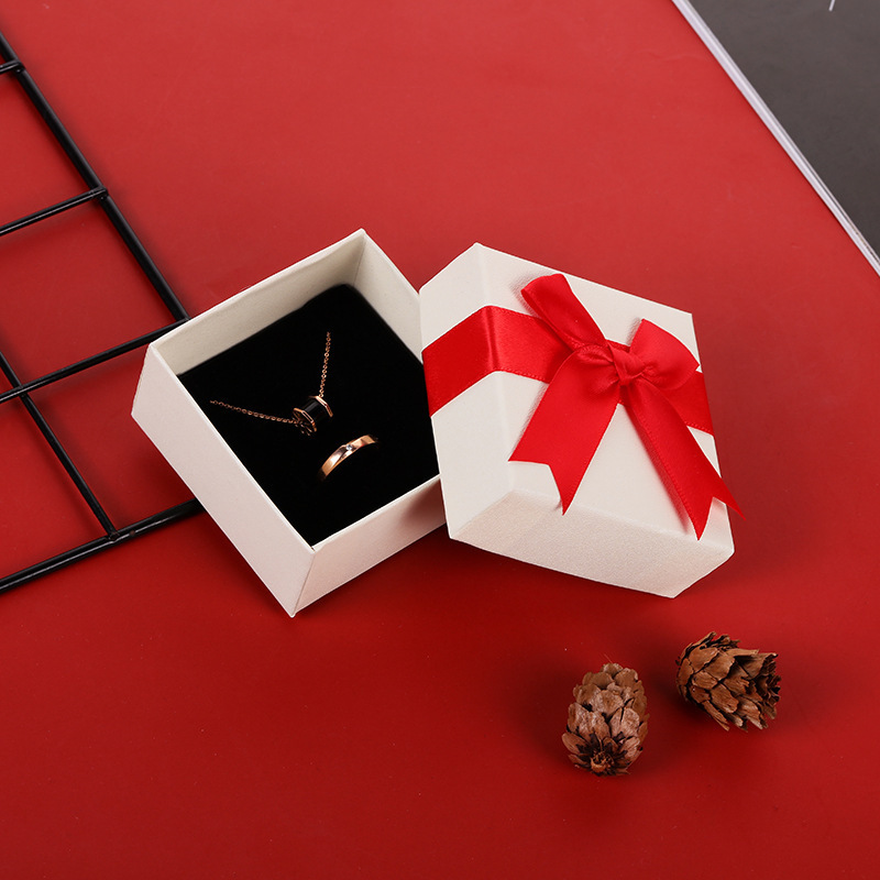 Gift Box Bow Tie Ribbon Storage Box - Red(7.3*7.3*3.7cm）