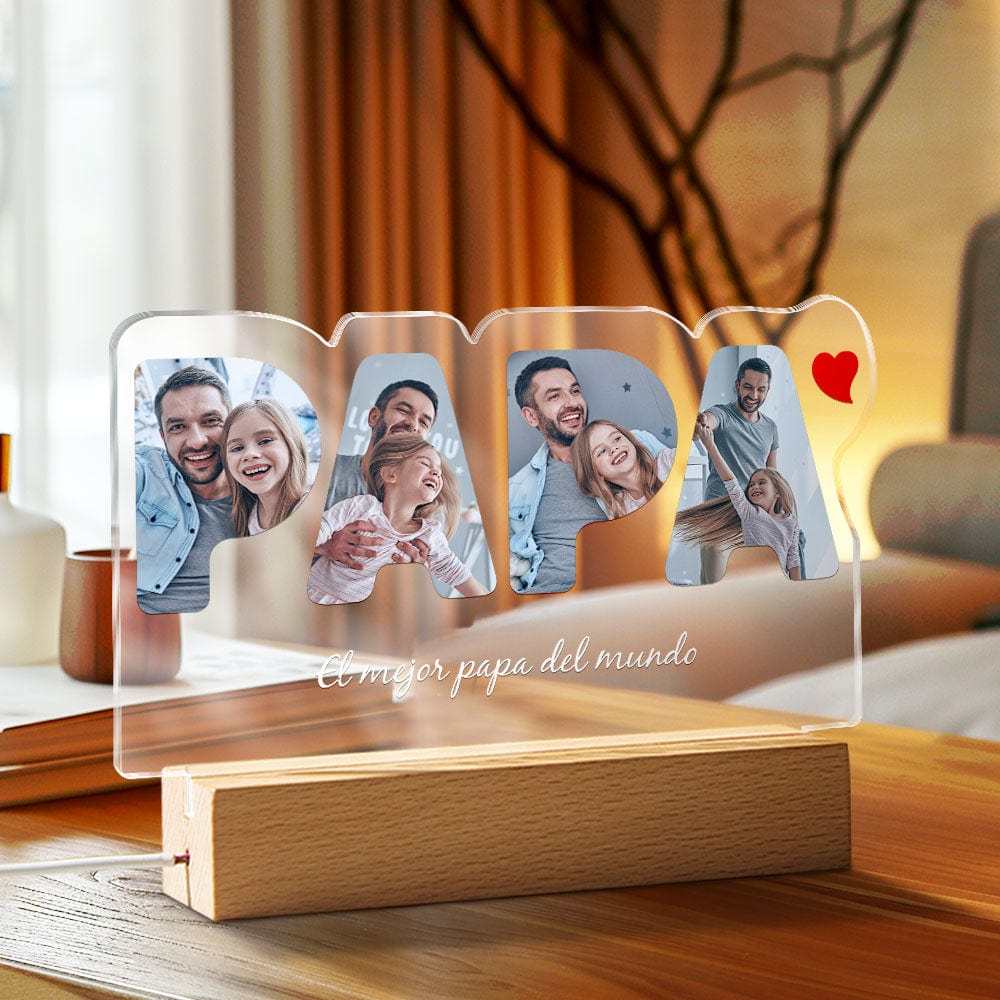 Abajur De Acrílico Personalizado Com Foto Papa, Luz Noturna Led Personalizada Com Texto, Presentes Para O Dia Dos Pais Para Ele - CustWitPT