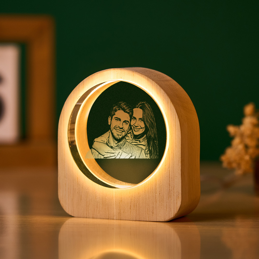 Custom Photo Crystal Carved Night Light Personalized Anniversary Gift for Couples, Family, Him or Her