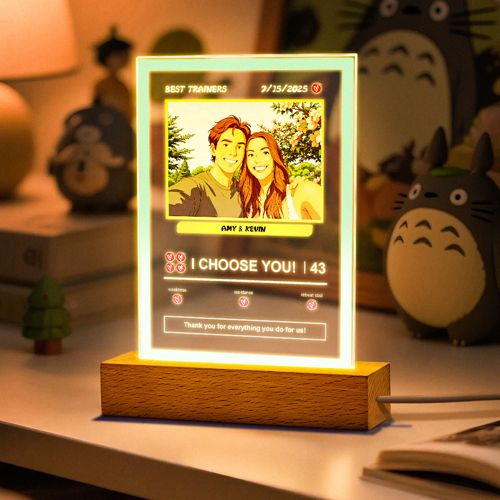 Cartão Pokémon De Acrílico Personalizado Com Foto E Texto, Lâmpada, Placa, Luz Noturna, Presente Romântico - CustWitPT