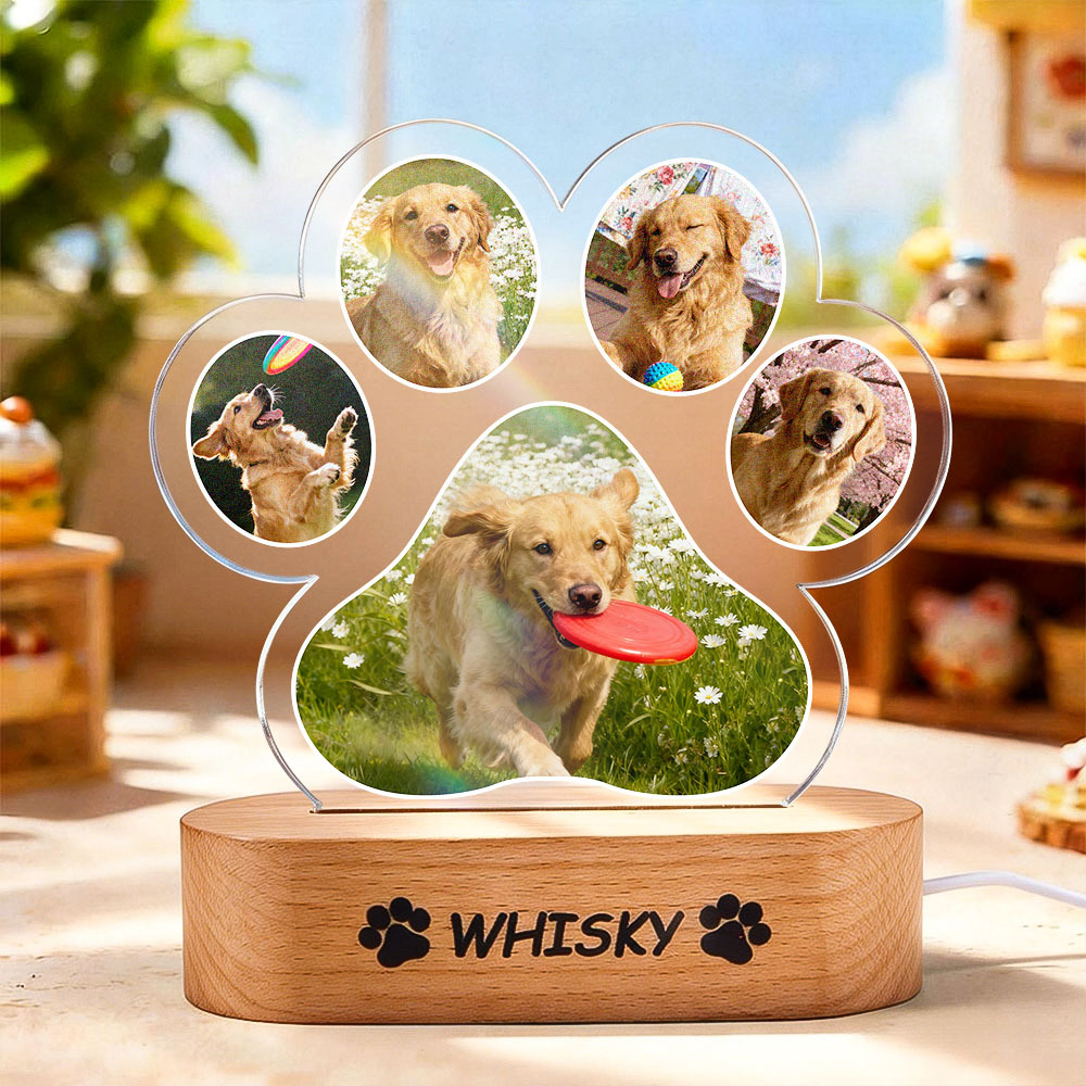 Custom Pet Photo Paw-Shaped Night Light Personalized Engraved Pet Name Night Light Perfect Gift for Pet Lovers - CustWit