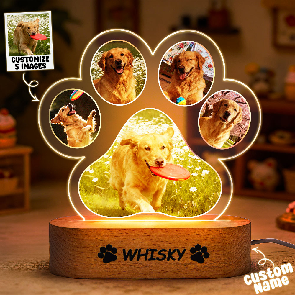 Luminária Noturna Personalizada Em Formato De Pata Com Foto Do Seu Pet - Presente Perfeito Para Amantes De Animais De Estimação