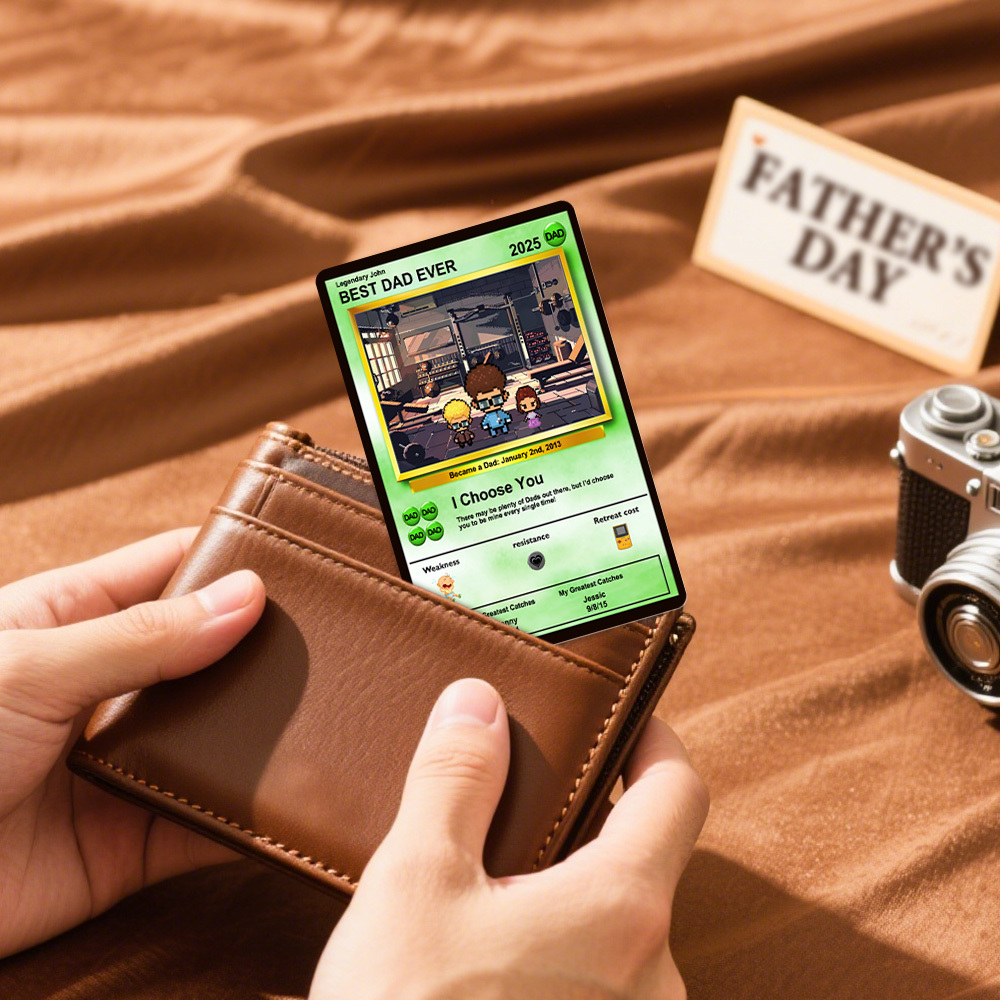 Cartão Poke Para O Dia Dos Pais, Cartão Poke Personalizado, Presente De Dia Dos Pais Para Um Amante De Poke! Impresso Em Nossos Cartões De Metal Exclusivos Para Criar Uma Lembrança Memorável. - CustWitPT