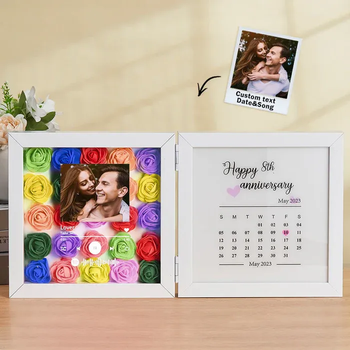 Personalized Photo Rose Flower Foldable Frame Custom Music Code Can Play Music Anniversary Gift for Couple - CustWitUK