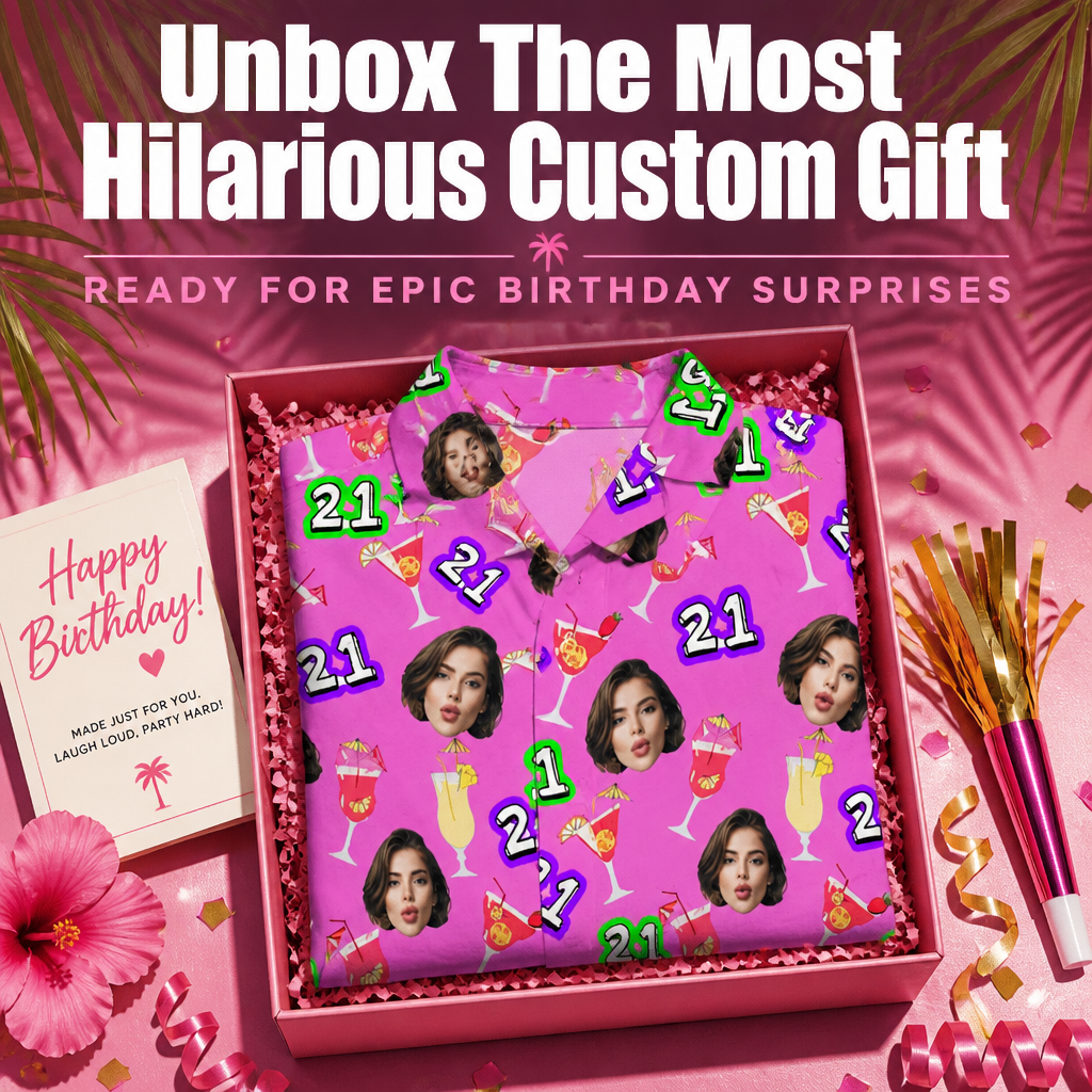 Custom Photo Hawaiian Shirt for Men – Personalized Funny Face Beach Party Shirt