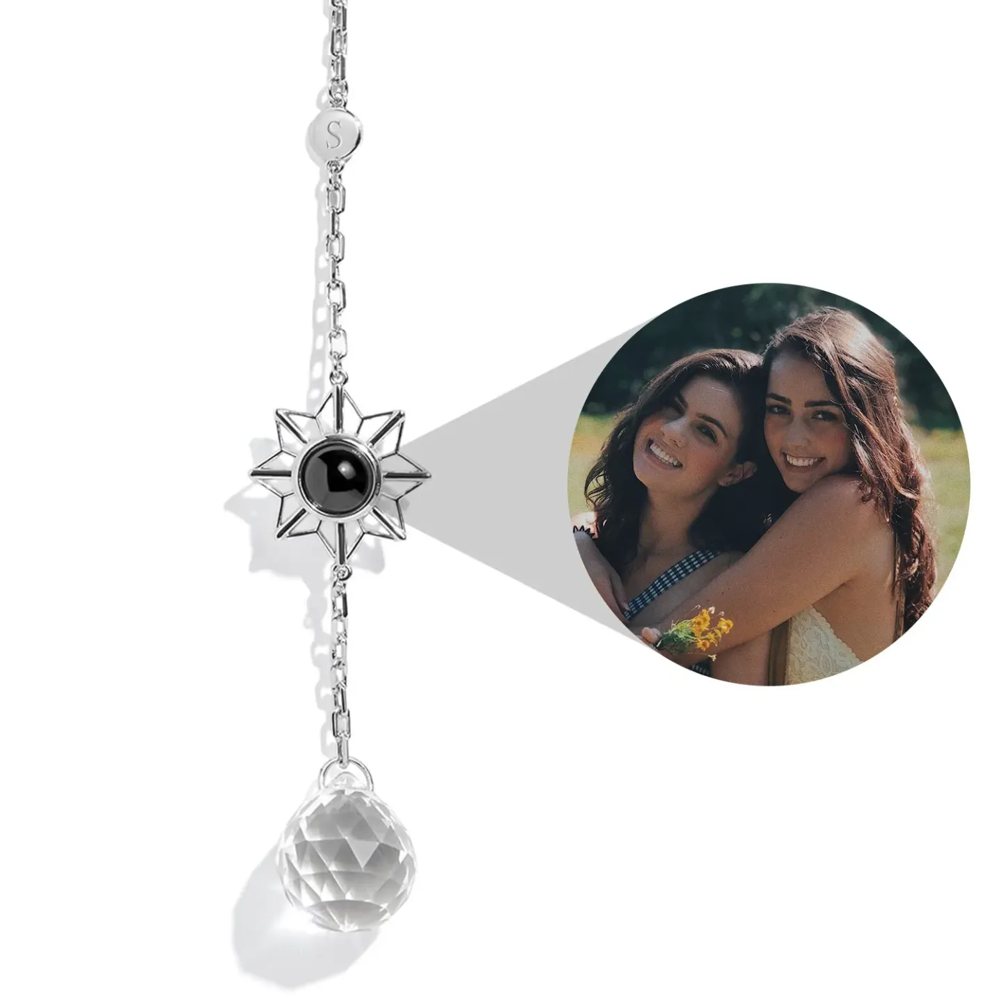 Personalized Sunburst Photo Sun Catcher Projection Ornament Car Decor Anniversary Gift - CustWitUK