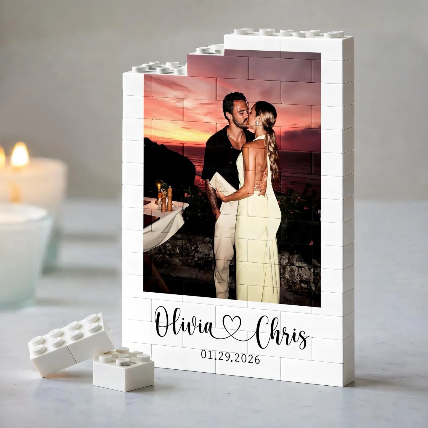 Moldura De Quebra-cabeça De Tijolos Com Foto Personalizada - Construa Seu Amor, Um Presente De Natal Para Casal Romântico - CustWitPT