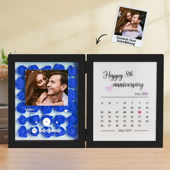 Personalized Photo Rose Flower Foldable Frame Custom Music Code Can Play Music Anniversary Gift for Couple - CustWitUK